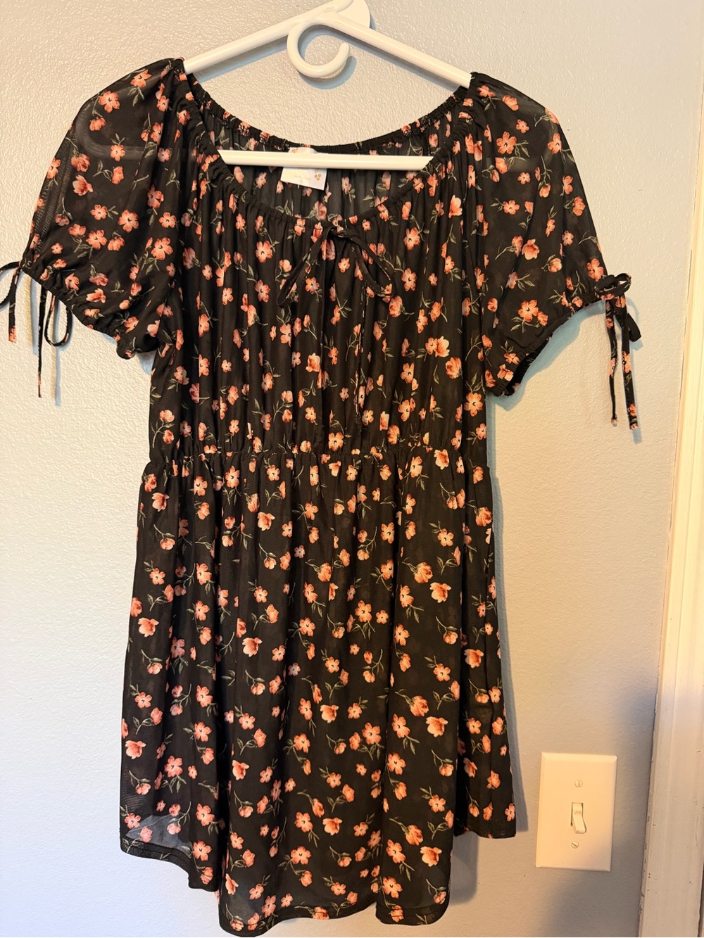 Siren Lily Black Floral Short Dress with Pink Blooms